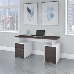 Bush Business Furniture Jamestown 60W Desk with Drawers and Small Storage Cabinet in White and Storm Gray