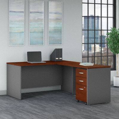 Bush Furniture 3 Person L Shaped Cubicle Desks with Storage, Drawers, and Organizers