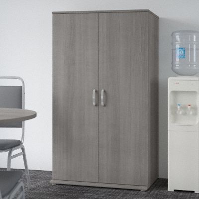 Bush® Business Furniture Universal Tall Storage Cabinet With Doors And  Shelves, White, Standard Delivery