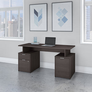 Bush Business Furniture Jamestown 60W Desk with Drawers and Small Storage Cabinet in Storm Gray