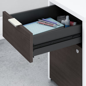 Bush Business Furniture Jamestown 60W Desk with Drawers and Small Storage Cabinet in White and Storm Gray